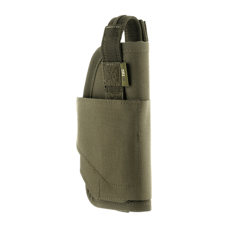 M-Tac Universal Tactical Holster Elite Right in laminated Cordura 500D with adjustable strap and MOLLE interface for belt mounting.