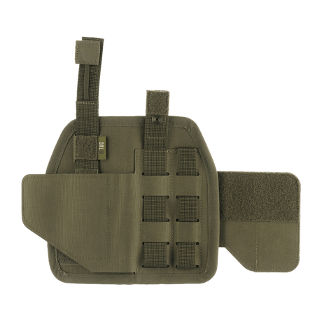 M-Tac Universal Tactical Holster Elite Right in olive green Cordura 500D with MOLLE interface for adjustment and secure retention of pistols.