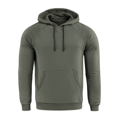 M-Tac Hættetrøje Cotton Raglan i olivengrøn med raglanærmer og hætte, designet til komfort og stil.