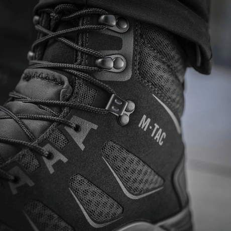 Close-up of M-Tac Tactical Summer Boots Iva showing breathable mesh and synthetic nubuck details for optimal microclimate