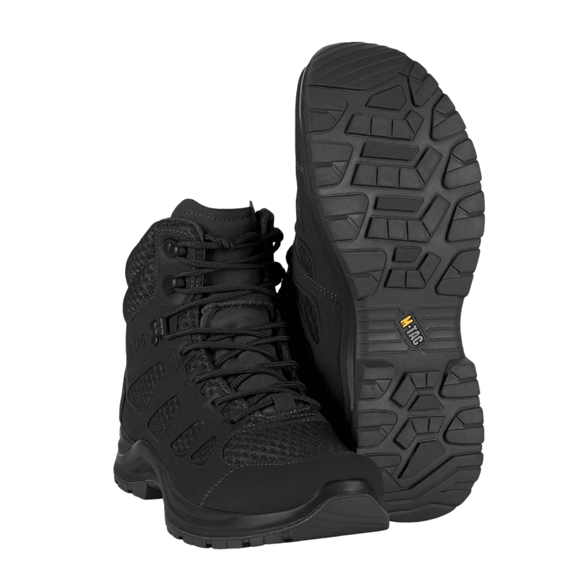 M-Tac Taktiske Sommerstøvler Iva i sort, åndbart mesh og syntetisk nubuck designet til komfort under varme forhold.