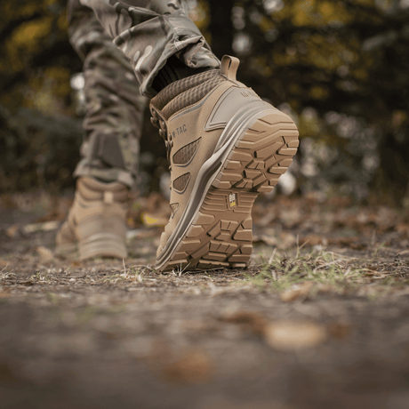 M-Tac Tactical Summer Boots Iva for terrain use, seen from rear in natural surroundings