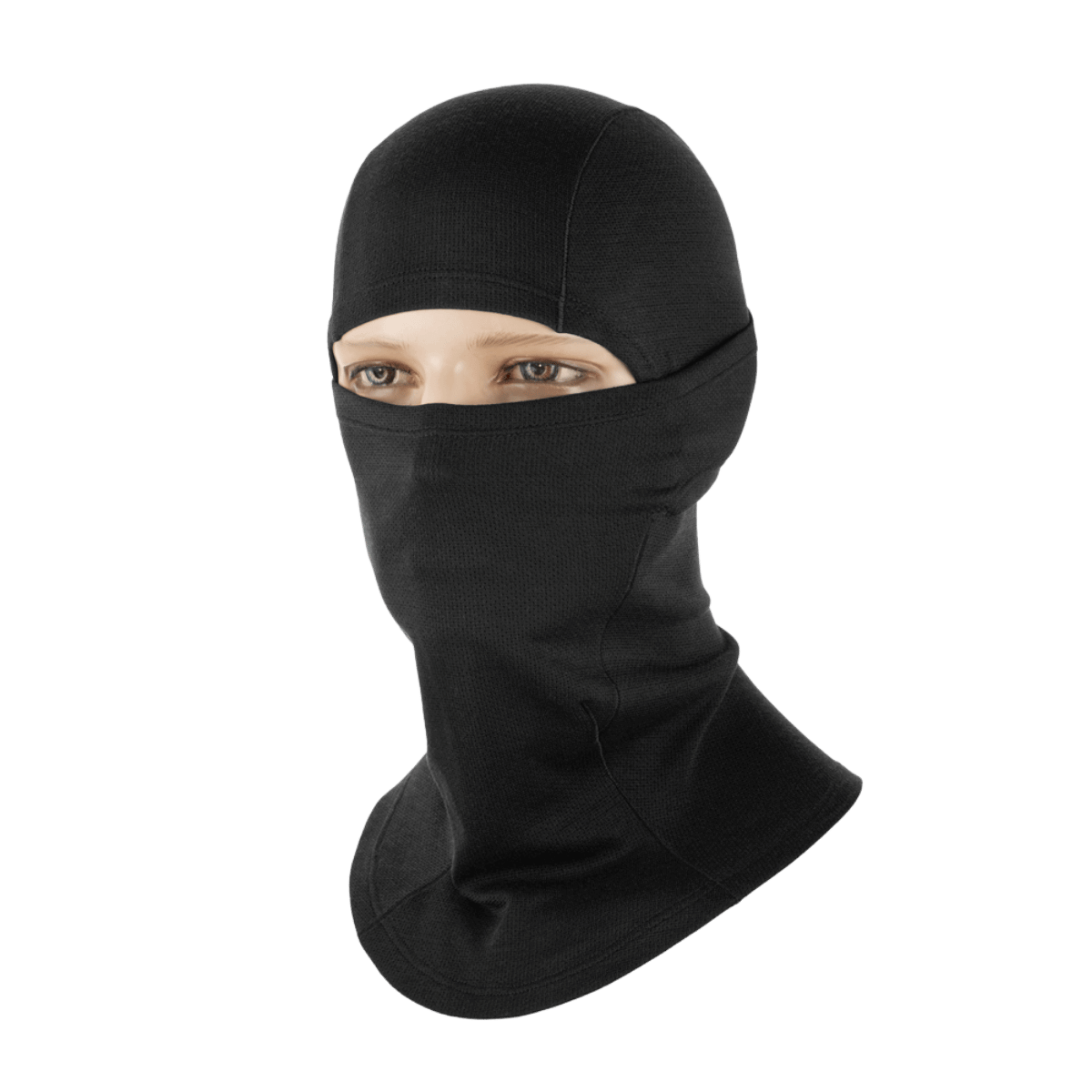 M-Tac Balaclava Ninja Moisture-Wicking Gen.II Polartec, sort ansigtsbeskyttelse mod vind, sand og støv i taktiske opgaver og friluftsliv.