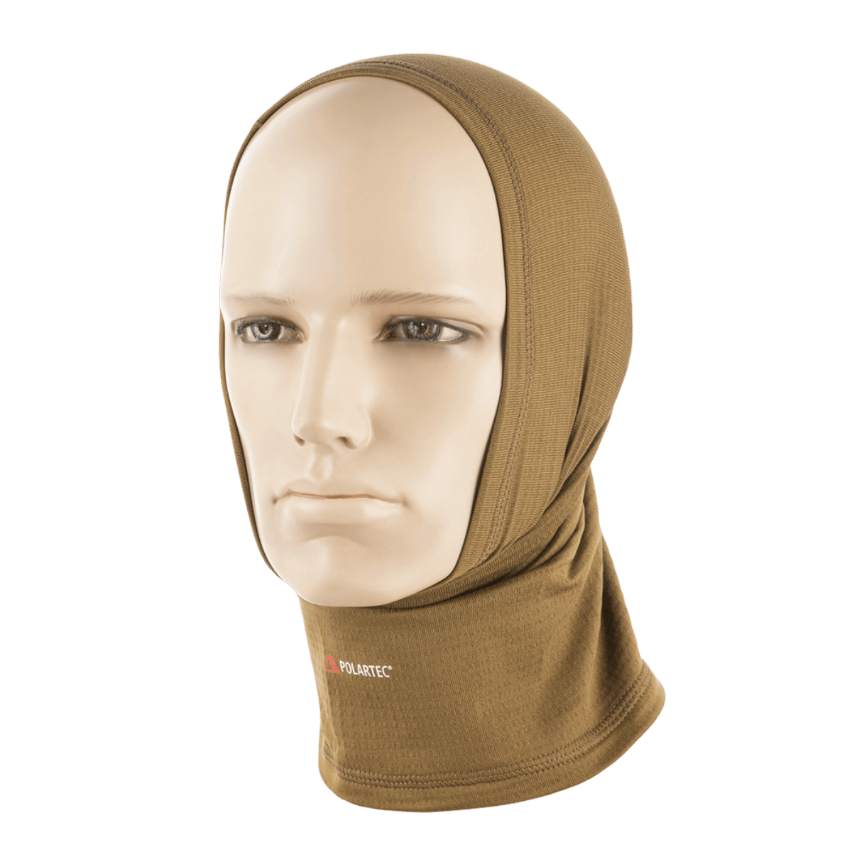 M-Tac Tube Scarf Polartec Power Grid i beige, bæres som halsrør på mannequin, beskytter mod vind og kulde med fleece isolering.