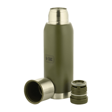 M-Tac Thermos Type 2 – 1 L in olive green with removable lid, ideal for hot and cold drinks, camping, and daily use.