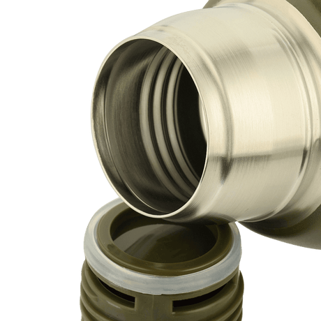 Open mouth of M-Tac Thermos Type 2 – 1 L, olive green stainless steel bottle for cold and hot drinks, ideal for camping and trips.
