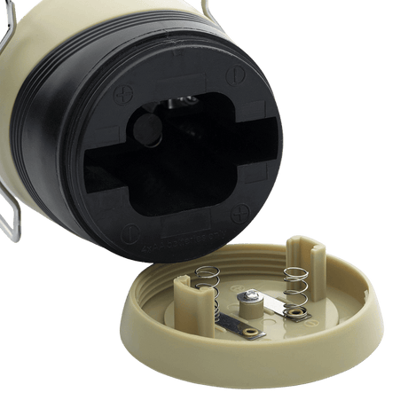 Battery compartment in M-Tac Outdoor Lamp Mat - Classic LED Lighting, showing space for 4 batteries for effective and pleasant light diffusion.