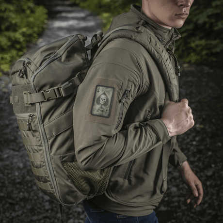 M-Tac Patch Ace of Spades on a jacket with vintage style, symbolizes fighting spirit, made from Cordura 500D, mounted with Velcro.