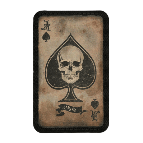 M-Tac Patch Ace of Spades with skull in a vintage design, morale patch in Cordura 500D with Velcro, symbolizes fighting spirit and clarity. Size: 87x54 mm.