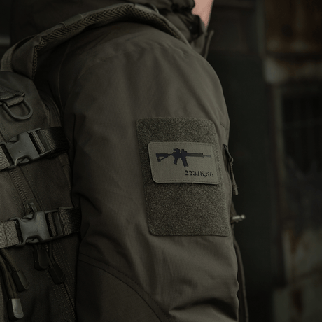 M-Tac AR-15 223/5,56 Laser Cut Patch on jacket, Velcro attached, Cordura 500D material, tactical morale patch for military and outdoor.