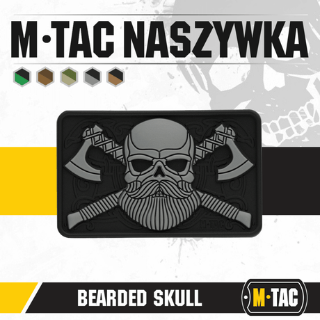 M-Tac Bearded Skull 3D PVC Patch with 3D bearded skull design, durable PVC material, with Velcro for easy attachment to clothing and gear.