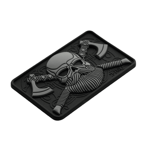 M-Tac Bearded Skull 3D PVC Patch in black with bearded skull design, suitable for tactical use and easy attachment with Velcro hook.