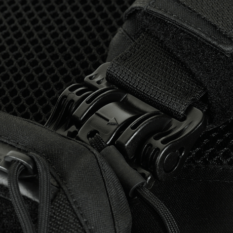 Close-up of M-Tac Plate Carrier Cuirass FAST QRS Gen.II with ROC quick-release on shoulder strap. Hard-wearing Cordura 500D.