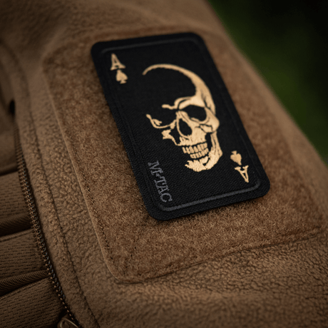 M-Tac Patch Face of War (Embroidered) with skull on an ace of spades, embroidered on Cordura 500D, secures with Velcro, 8.5 x 5.2 cm.