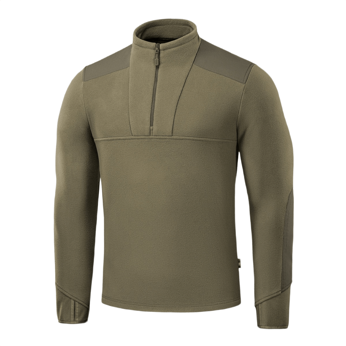 M-Tac Centurion Microfleece Jakke i olivengrøn med forstærkede skuldre og YKK-lynlås, designet til varme og bevægelighed i kolde omgivelser.