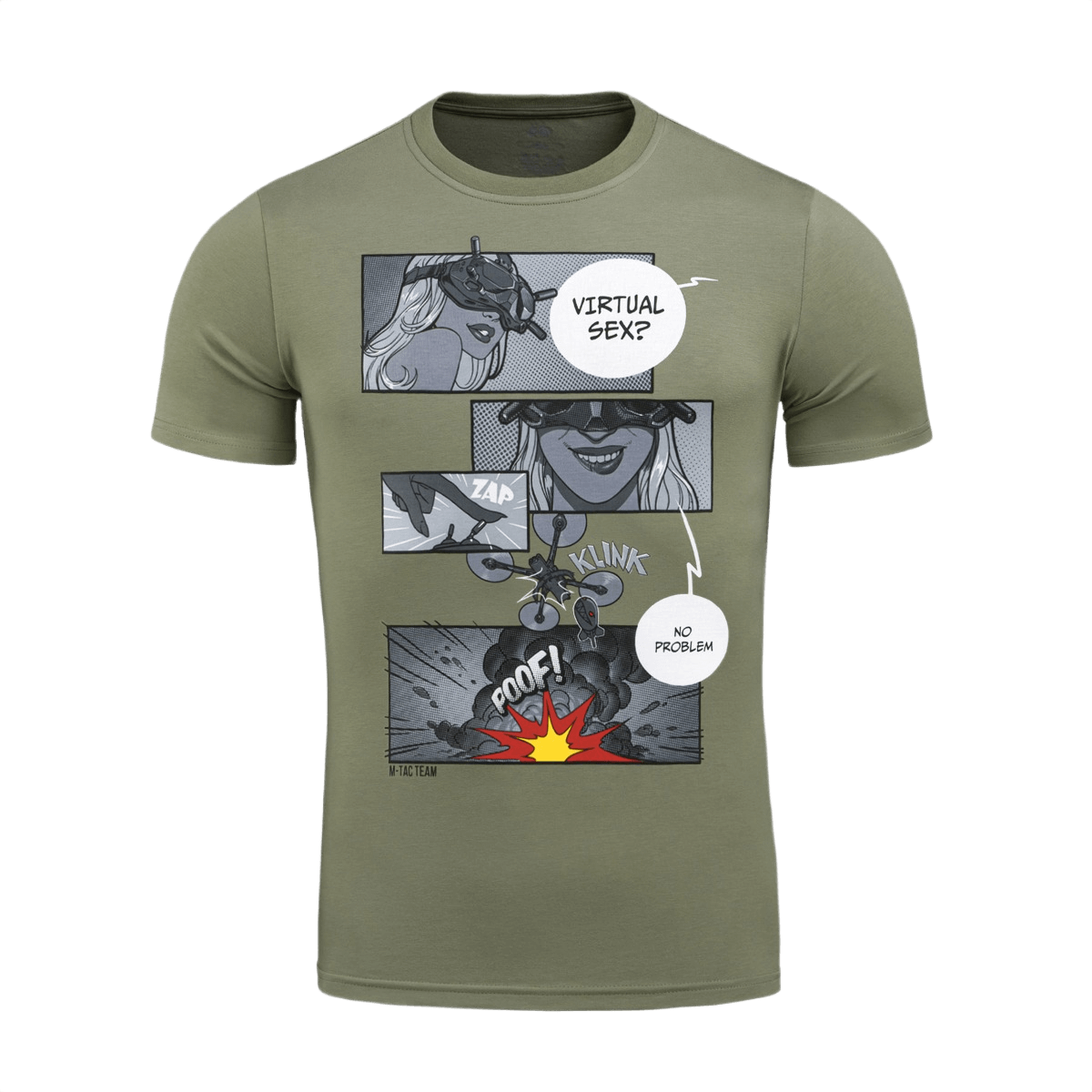 M-Tac T-Shirt Comics Drone Girl i armygrøn med detaljeret tryk af droneoperatør og comic print; 93% bomuld, 7% elastan