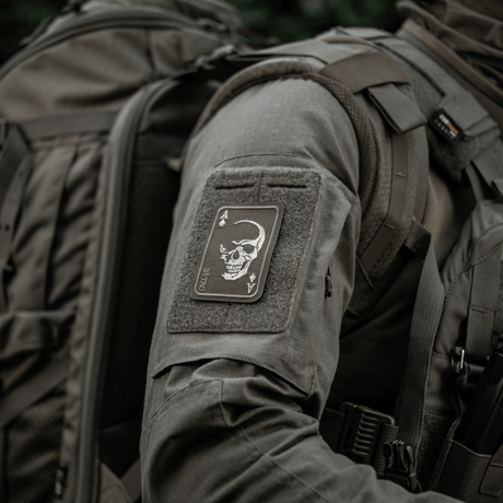 M-Tac Patch Face of War (Embroidered) with skull design inspired by the Vietnam War attached to clothing with Velcro.