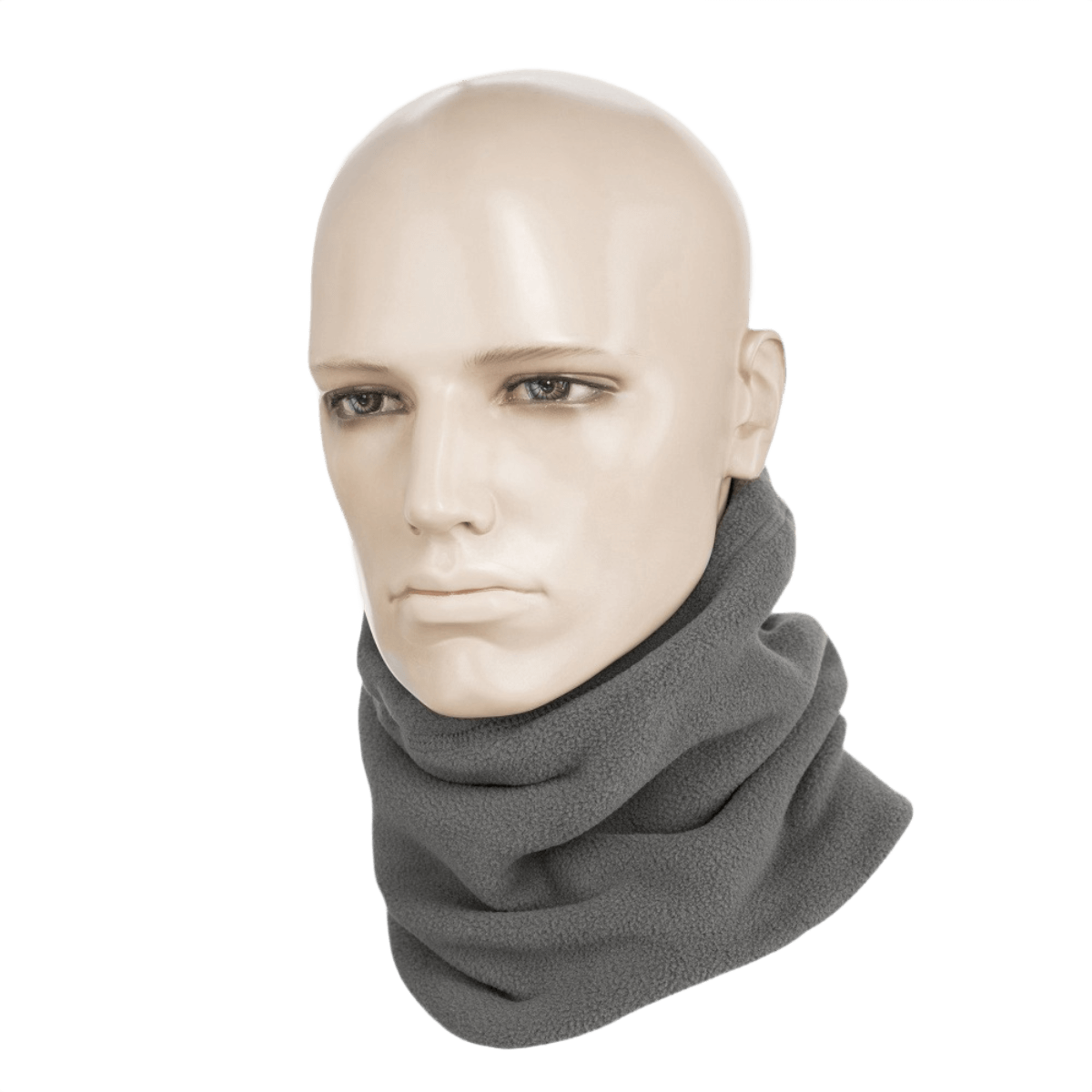 M-Tac Fleece Neck Gaiter med Snor i grå på mannequin, alsidigt tilbehør til koldt vejr, justerbar pasform, fleece 260 g/m².