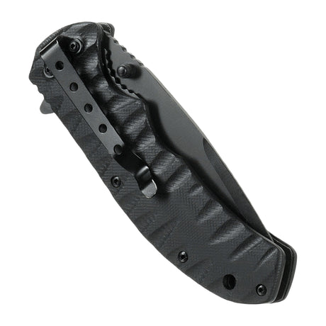 M-Tac Outdoor & Military folding knife - Type 4 folded with black G10 handle for durability and cutting efficiency.