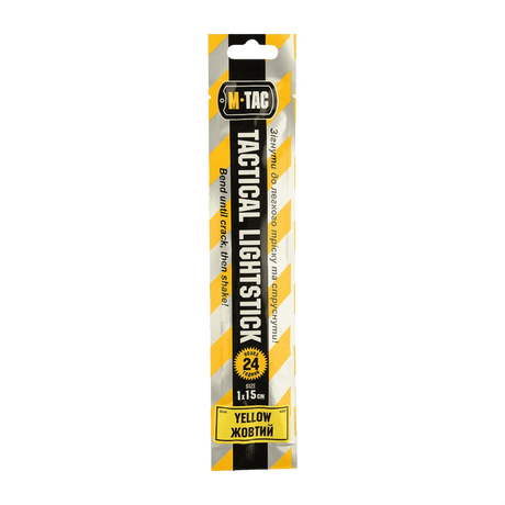 M-Tac Glow Stick 15 cm in yellow for tactical use, glows up to 24 hours, safe and non-toxic, ideal for dark areas or signaling.