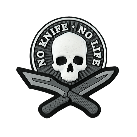 M-Tac No Knife – No Life 3D PVC patch, tactical morale patch with skull and knives, 3D effect, Velcro back, 50x50 mm.