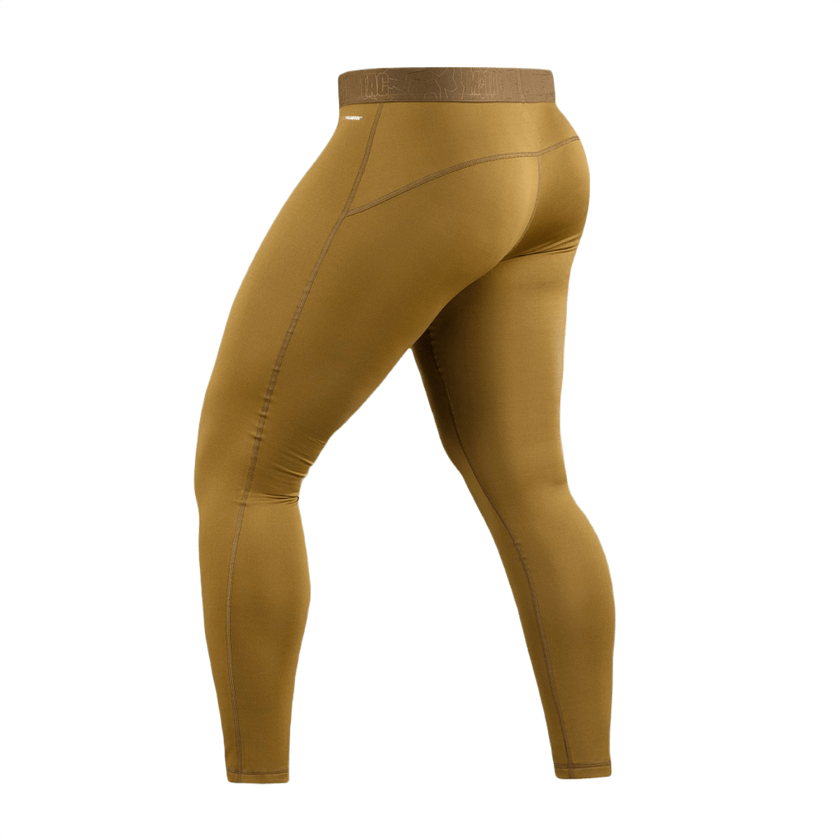 M-Tac Level I Polartec Thermal Bukser i brun, set bagfra, anatomisk pasform, baselayer til vinter og lavsæson.