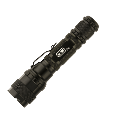 M-Tac flashlight P4, tactical flashlight with strongly focused LED beam, durable aluminum construction, ideal for outdoor and everyday use.