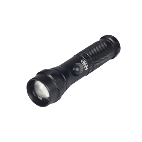 M-Tac flashlight UX11 in black aluminum with adjustable beam. Compact and high-performance, ideal for flexible lighting in all situations
