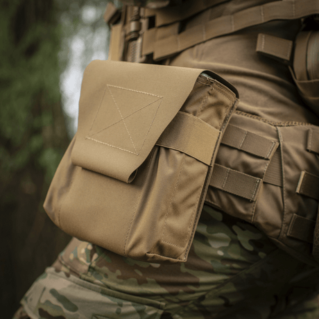 M-Tac Pouch for M249 Cartridge Box Closed mounted on camouflage clothing