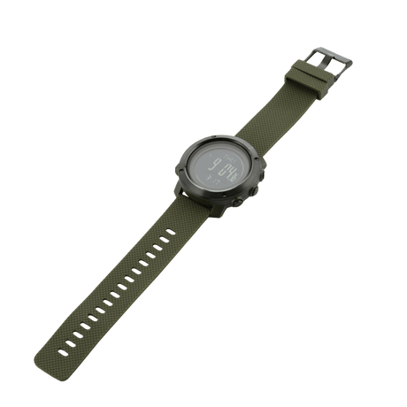 M‑Tac Multifunctional Tactical Watch with green strap and advanced features like altimeter and barometer, ideal for outdoor activities