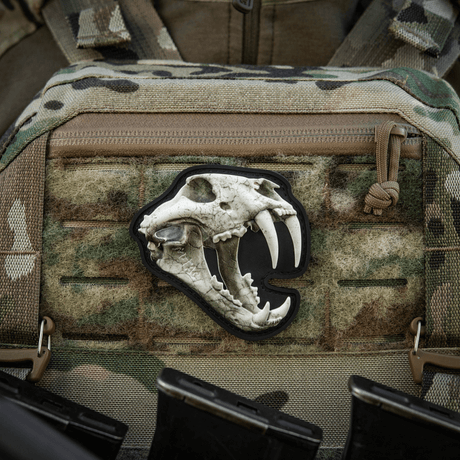 M‑Tac Patch Old Tiger PVC with 3D effect mounted on a camouflaged bag.