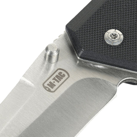 M-Tac Outdoor & Military folding knife - Type 5 close-up of blade and handle, chromed stainless steel, G10 composite, EDC gear.