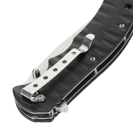 M-Tac Outdoor & Military folding knife - Type 4 with G10 handle and chromed stainless steel blade, side view.