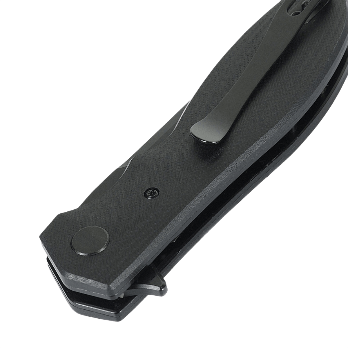 Sammenfoldet M-Tac Outdoor & Militær foldekniv - Type 6 med sorte G10 grebsflader, ideel til EDC brug.