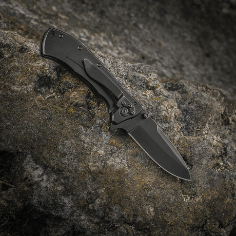 M-Tac Outdoor & Military folding knife - Type 7, lightweight folding knife with chrome stainless steel blade and black coating, tactical design.