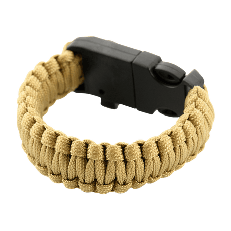 M-Tac Paracord Bracelet with Fire Starter, Compass and Whistle in beige, a survival bracelet for outdoor and military-style use.