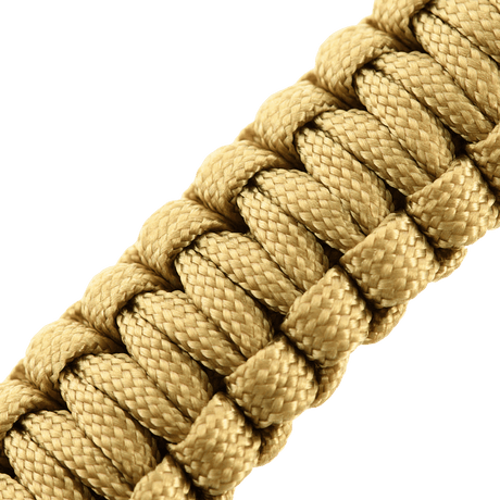 M-Tac Paracord Bracelet with Fire Starter, Compass and Whistle in gold color, ideal for outdoor survival and military style.