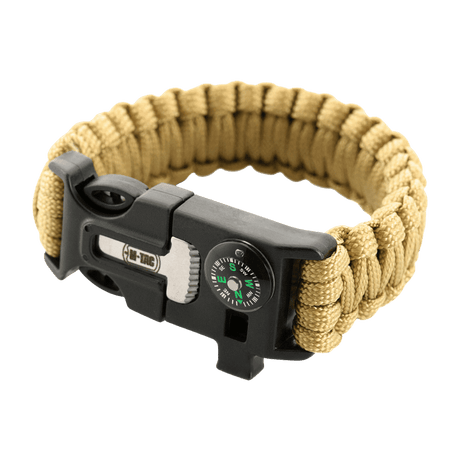 M-Tac Paracord Bracelet with Fire Starter, Compass and Whistle, ideal for survival and outdoor use, strong practical design.