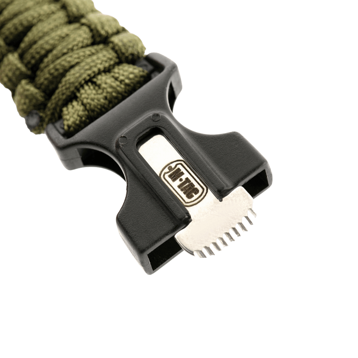 M-Tac Paracord Armbånd med Ildstarter, Kompas og Fløjte, stærk spænde, klar til friluftsliv og overlevelse.