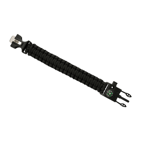 M-Tac Paracord Bracelet with firestarter, compass and whistle for extreme outdoor use, black paracord bracelet with extra features.