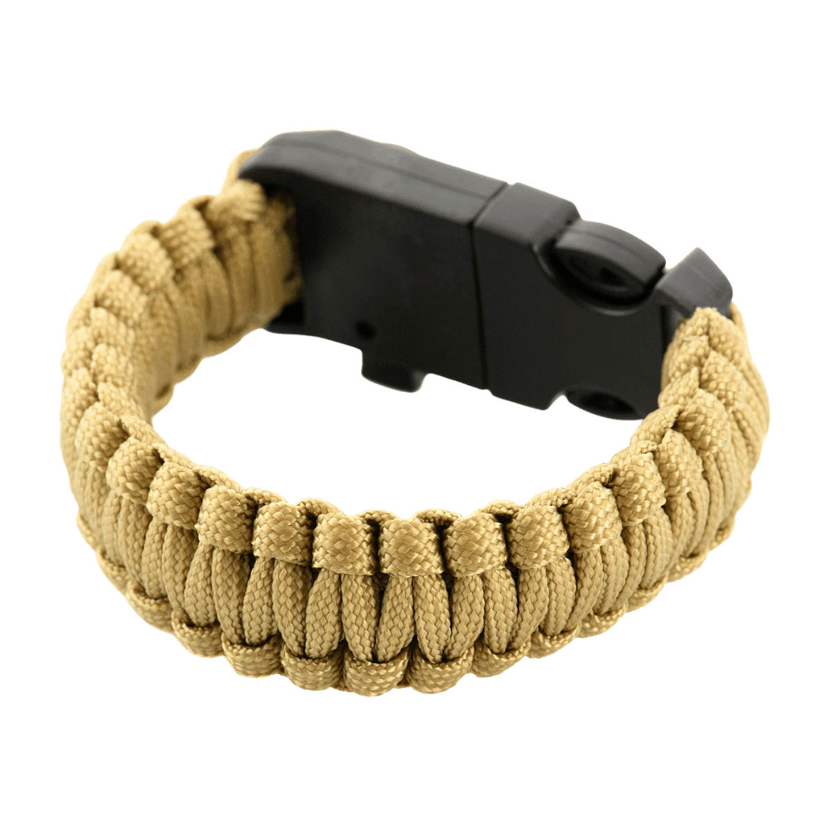 M-Tac Paracord Armbånd med Ildstarter, Kompas og Fløjte i beige, et overlevelsesarmbånd til friluftsliv og militærstil.