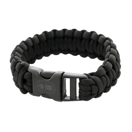 M-Tac Paracord Bracelet in black, ideal for survival and outdoor use. Strong paracord in a stylish design with practical buckle.