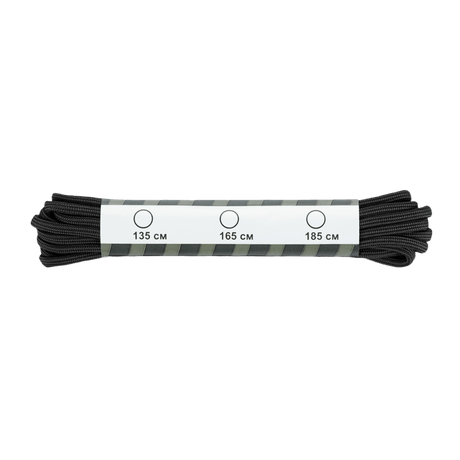 M-Tac Snørebånd Type 3 i sort, nylon paracord, tilgængelig i 135 cm, 165 cm, og 185 cm længder, ideel til alle typer sko.