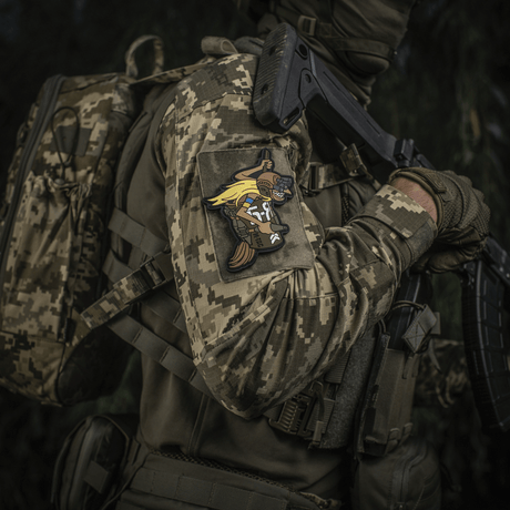M‑Tac Patch Baba-Yaga Vertical on military uniform, inspired by Ukrainian UAV operators, with 3D design and Velcro fastening.