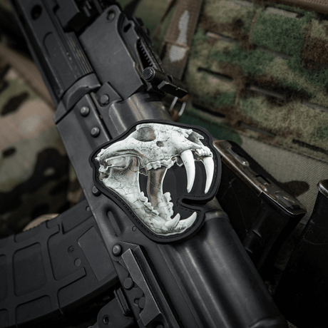 M-Tac Patch Old Tiger PVC with tiger skull and 3D effect, velcro fastener, on camouflage gear, 8 x 6,5 cm.