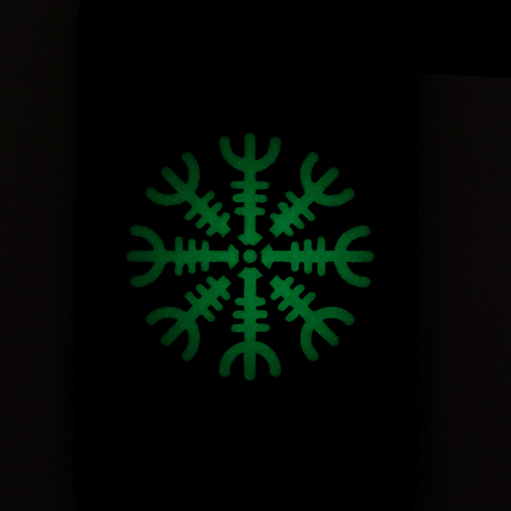 M-Tac Patch Helm of Horror Horizontal Laser Cut – dark patch showing green ægishjálmur design, ideal for uniform, bag, or tactical gear.