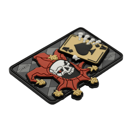 M-Tac Joker Skull 3D PVC tactical morale patch with joker and death card motif, PVC 3D effect and velcro attachment. 78x55mm.