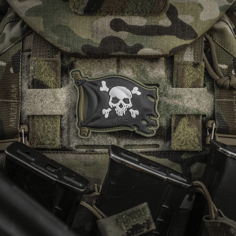 M-Tac Jolly Roger PVC on tactical gear, 3D morale patch in PVC with Velcro fastening, size 8x5 cm.