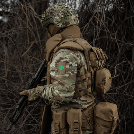M-Tac Patch Lucky Card (Embroidered) mounted on camouflage clothing with embroidered four-leaf clover symbolizing luck and protection.