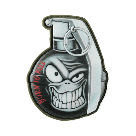 M-Tac Patch M67 Grenade 3D PVC with humorous emoji and the text 'Born to Kill', suitable for tactical gear, size 8.8 x 6.8 cm